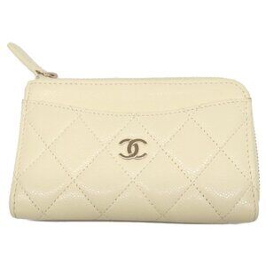 Chanel Caviar Leather Quilted Classic Zip Card Case Fragment ) Yellow
